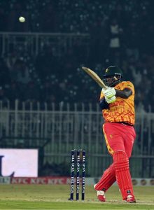 Zimbabwe’s batter Tinotenda Maposa bowled out by Usmn Tariq during the Pakistan T20I Tri-Nation Series cricket match between Zimbabwe and Pakistan at Pindi Cricket Stadium