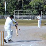 Players in action during final match playing between Crescent and Leopard cricket team at stadium Bahawalpur
