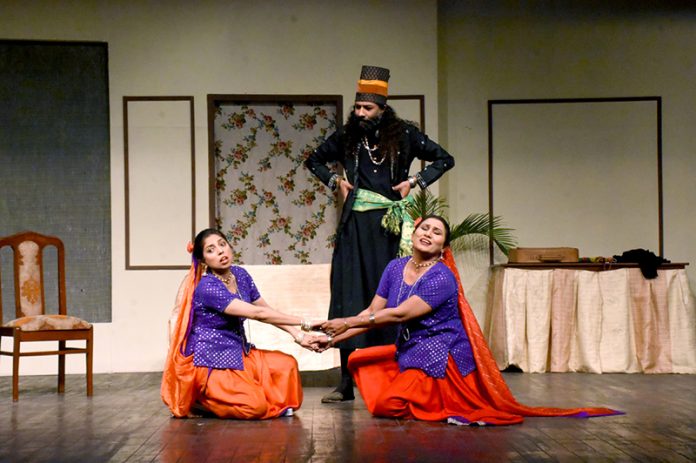 Artists performing in Musical, comedy Urdu theatre play ‘Bahrupiya’ on the 14th day of the World Culture Festival 2025 organized by the Arts Council of Pakistan Karachi