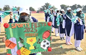 Special students performing in a tableau during Annual Sports Gala of Government Degree College for Special Education Sargodha at Sports Stadium