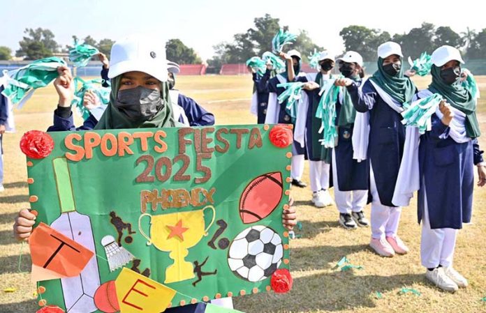 Special students performing in a tableau during Annual Sports Gala of Government Degree College for Special Education Sargodha at Sports Stadium
