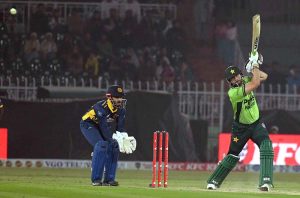 Salman Ali Agha celebrates after scoring a century (100 runs) during the first ODI between Pakistan and Sri Lanka at Rawalpindi Cricket Stadium.