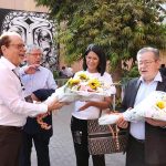 Mr. Nicolas Galey, Ambassador of France to Pakistan, along with Camelia Galey, being welcomed with bouquets by President of the Arts Council of Pakistan Karachi, Muhammad Ahmed Shah, during their visit to the 39-day “World Culture Festival 2025” organized by the Arts Council