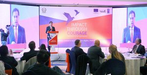 Speaker National Assembly Sardar Ayaz Sadiq addressing the participants of National Commission on Human Rights event on "Impact Through Courage ".