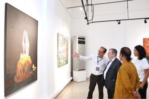 Mr. Nicolas Galey, Ambassador of France to Pakistan, along with Camelia Galey, being welcomed with bouquets by President of the Arts Council of Pakistan Karachi, Muhammad Ahmed Shah, during their visit to the 39-day “World Culture Festival 2025” organized by the Arts Council