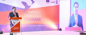 Speaker National Assembly Sardar Ayaz Sadiq addressing the participants of National Commission on Human Rights event on "Impact Through Courage ".