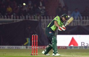 Salman Ali Agha celebrates after scoring a century (100 runs) during the first ODI between Pakistan and Sri Lanka at Rawalpindi Cricket Stadium.