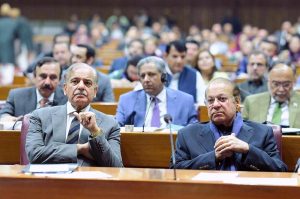 Prime Minister Muhammad Shehbaz Sharif in a session of the National Assembly