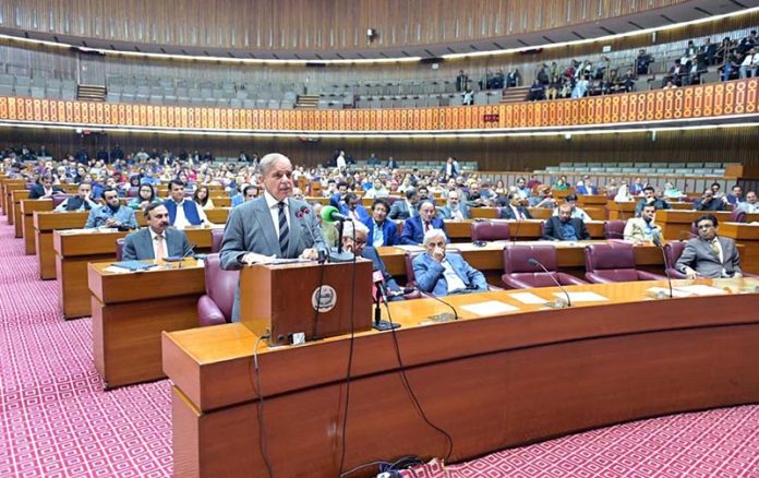 Prime Minister Muhammad Shehbaz Sharif addresses session of the National Assembly