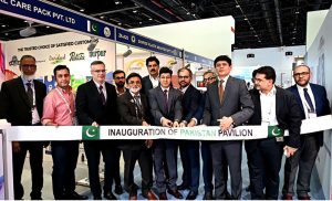 H.E. Hussain Muhammad, Consul General of Pakistan in Dubai, inaugurates the Pakistan Pavilion at Gulfood Manufacturing 2025 at the Dubai World Trade Centre, joined by Mr. Ali Zeb Khan, Trade & Investment Counsellor, Mr. Shabbir Merchant, Chairman Pakistan Business Council Dubai, and Pakistani exhibitors showcasing innovations in food processing, packaging, and ingredients