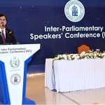 Chairman Senate and Founding Chairman of Inter-Parliamentary Speakers' Conference, Syed Yousaf Raza Gilani addressing the concluding session of the ISC in federal capital
