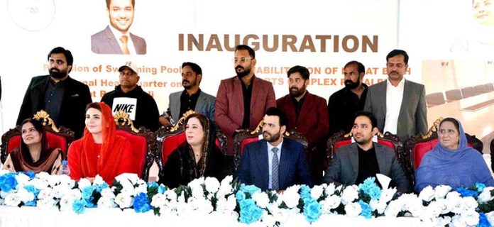 Parliamentary Secretary for Information & Broadcasting, Barrister Danyal Chaudhry at the inaugural ceremony of the new swimming pool and athletes' hostel at Liaquat Bagh Sports Complex in Rawalpindi. The ceremony was attended by Provincial