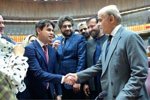 Prime Minister Muhammad Shehbaz Sharif interacts with the members of the National Assembly