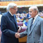 Prime Minister Muhammad Shehbaz Sharif interacts with the members of the National Assembly