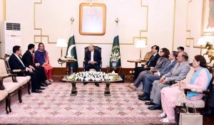 President Asif Ali Zardari talking to former President of Guatemala Mr Jimmy Morales at Aiwan-e-Sadr