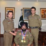 Constable Zargham honoured for winning triple gold in martial arts & boxing