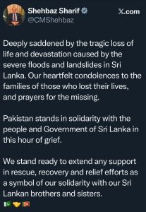 PM conveys condolences on Sri Lanka floods death toll
