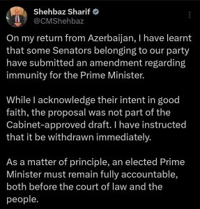 PM directs immediate removal of proposed amendment over immunity