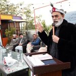 Senator Talha Mahmood addresses a ceremony for the book launch of Qazi Inayat Jalil Anbar, a prominent Khowar literature writer, poet, and radio host, on the publication of his new book “Sada Bahar Khowar Geet” (Volume I)