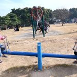 Children enjoy seesaw in F-9 Park during their winter vacation.