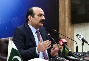 Chairman Prime Minister's Youth Programme Rana Mashhood Ahmad Khan addresses a press conference.