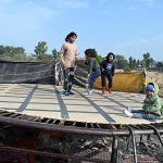 Children enjoy jumping on trampoline at I-9 area in the Federal Capital.