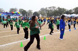 Students participate in various games and sports activities during the annual sports day of Head Start School in the Federal Capital.