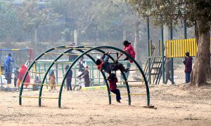 Children are playing and enjoying themselves in a local park along Kuri Road.