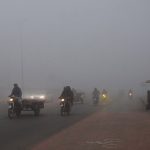 A view of dense fog in the early morning hours in the city