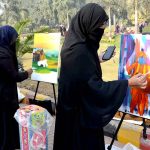 tudents participate in a painting competition during the Art Gala exhibition at the Expo Centre, University of Agriculture Faisalabad.