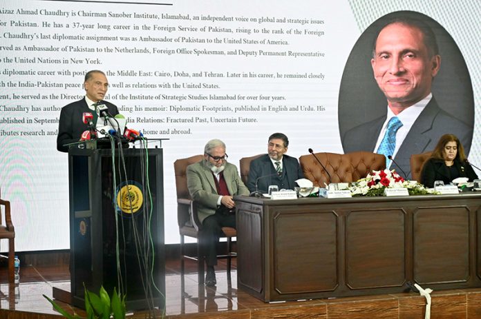 Ex Foreign Secretary, Ambassador Aizaz Ahmad speaks at a dialogue on 
