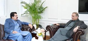 Federal Minister for Communications Abdul Aleem Khan calls on by Ex -Chairman Senate & MPA Sadiq Sanjrani.