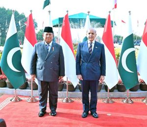 Prime Minister Muhammad Shehbaz Sharif welcomes the President of Indonesia H.E. Prabowo Subianto at the Prime Minister's House.