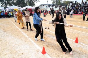 Students participate in various games and sports activities during the annual sports day of Head Start School in the Federal Capital.