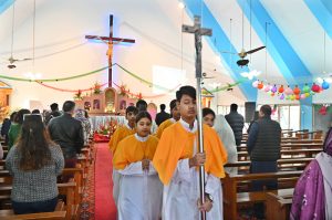 Christian community members performing religious rituals on Christmas day at Fatima Church.