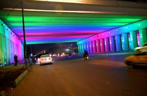 An attractive view of lights under bridge at Zero Point in Federal Capital.