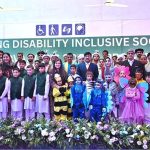 Minister of State for Federal Education and Professional Training, Ms. Wajiha Qamar, Parliamentary Secretary for the Ministry of Federal Education and Professional Training, Ms. Farah Naz Akbar and Federal Secretary Ministry of FE&PT Nadeem Mahbub pose for photograph with special children during a seminar on International Day of Persons with Disabilities 2025, Theme:"Fostering Disability-Inclusive Societies for Advancing Social Progress" at Rehabilitation Centre for Children with Developmental Disorders (RCCDD)
