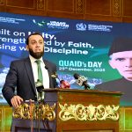 Federal Minister for Information and Broadcasting Attaullah Tarar addresses a ceremony marking the birth anniversary of the Founder of Pakistan, Quaid-e-Azam Muhammad Ali Jinnah, at the Convention Centre.
