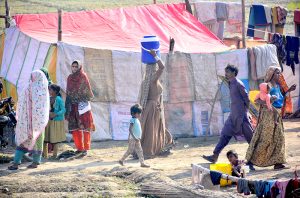 Women on the way while carrying cow dung for preparing the dung cakes for domestic fire use at Latifabad.