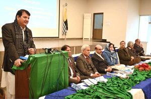 Federal Minister for Kashmir Affairs, Gilgit-Baltistan & SAFRON, Engr. Amir Muqam addressing a seminar on the eve of International Human Rights Day "People of IIOJK are Rights Holders Rather Then Passive Subjects" at Kashmir House.