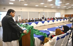 Federal Minister for Kashmir Affairs, Gilgit-Baltistan & SAFRON, Engr. Amir Muqam addressing a seminar on the eve of International Human Rights Day "People of IIOJK are Rights Holders Rather Then Passive Subjects" at Kashmir House.