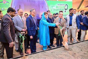 Prime Minister Muhammad Shehbaz Sharif at the groundbreaking ceremony of the Gujranwala Mass Transit System.