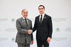 President of Turkmenistan H.E Serdar Berdimuhamedow receiving Prime Minister Shehbaz Sharif upon his arrival to attend International Forum dedicated to The International year of Peace and Trust 2025, The International Day of Neutrality and the 30th Anniversary of the Permanent Neutrality.