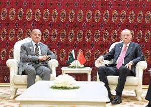 Prime Minister Muhammad Shehbaz Sharif meets the President of Turkiye H.E. Recep Tayyip Erdogan on the sidelines of the International Forum on Peace and Trust.