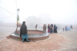 A view of thick fog that engulfs the whole city during morning time.