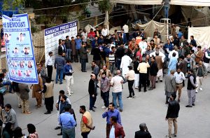 A view of the Karachi Press Club during the KPC Elections 2026.