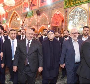 President Asif Ali Zardari paid respects at the holy shrine of Hazrat Imam Hussain (R.A.), offered nawafil prayers and met the administrators and scholars of the shrine.