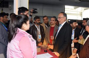 Federal Minister for Planning and Development, Professor Ahsan Iqbal, visits an exhibition stall during the closing ceremony of IAPEX 2025 at the Expo Centre.