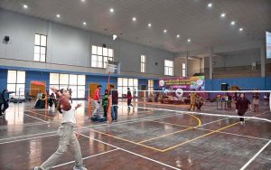 Players of Superior College celebrate their victory in the Girls Badminton Championship organized by the District Sports Department