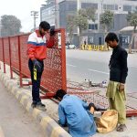 CBD workers are busy installing divider at center path of Walton Road as part of beautification of the Provincial Capital
